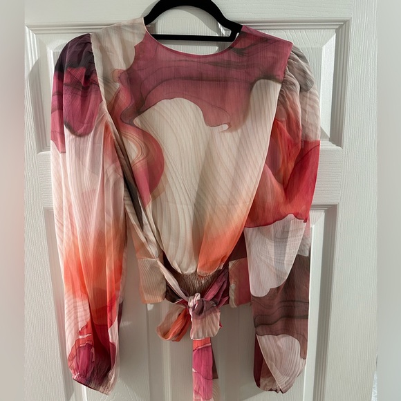 Express Women's Multicolor Sheer Sleeve Crop Top - Picture 2 of 5